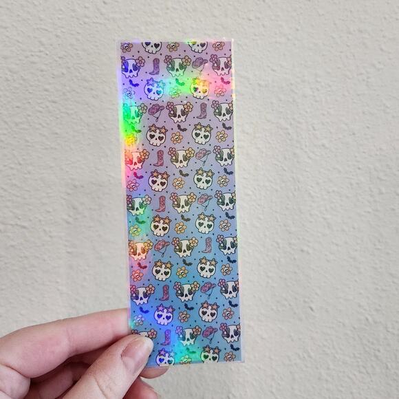 Holographic Spooky Rodeo Ghost Bookmark Pink Purple Cowboy Boots Hats Sparkles - Picture 4 of 10